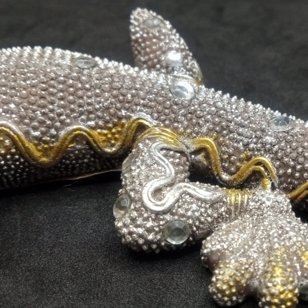 Gray and Gold Reptile Figurine with Sparkling Gems - Picture 12 of 16
